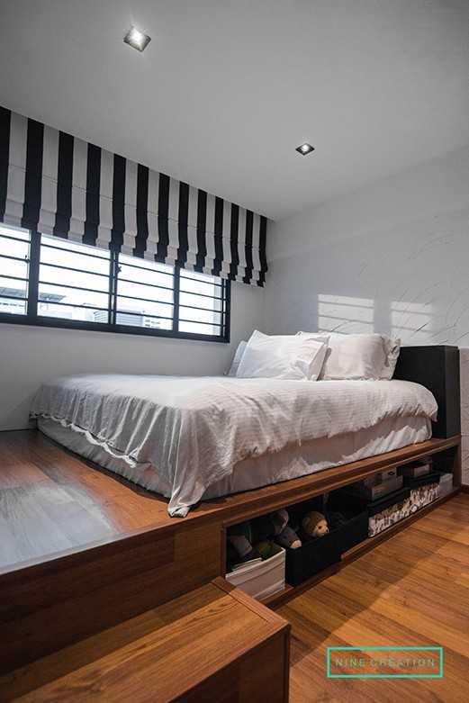 Modern Bedroom with Platform Bed and Parquet Floor