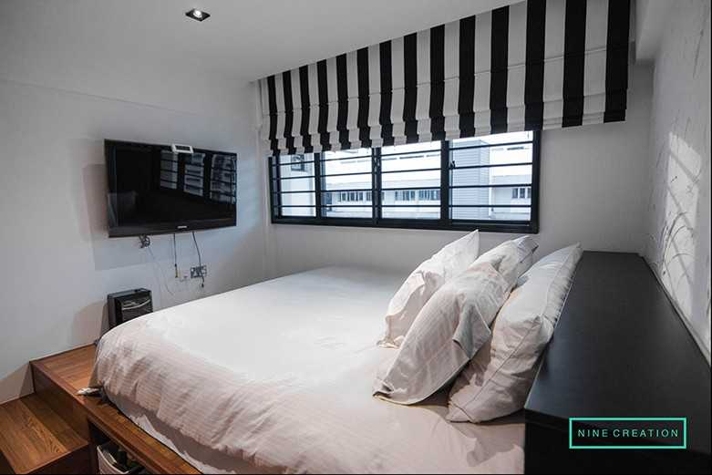 Modern Bedroom with Platform Bed and Vinyl Flooring