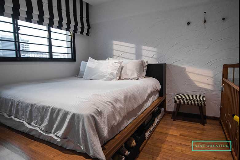 Modern Bedroom with Platform Bed and Wood Flooring