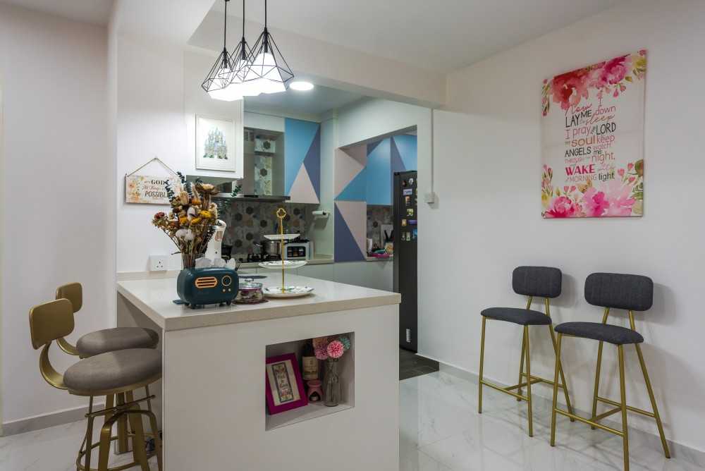 Modern Dining Room with Dining Table and Stools