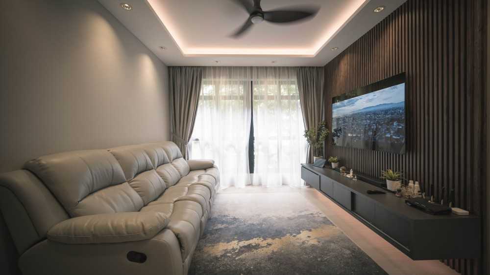 Scandinavian Living Room with Vinyl Flooring and TV Console