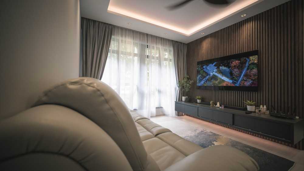 Scandinavian Living Room with Vinyl Flooring and TV Console