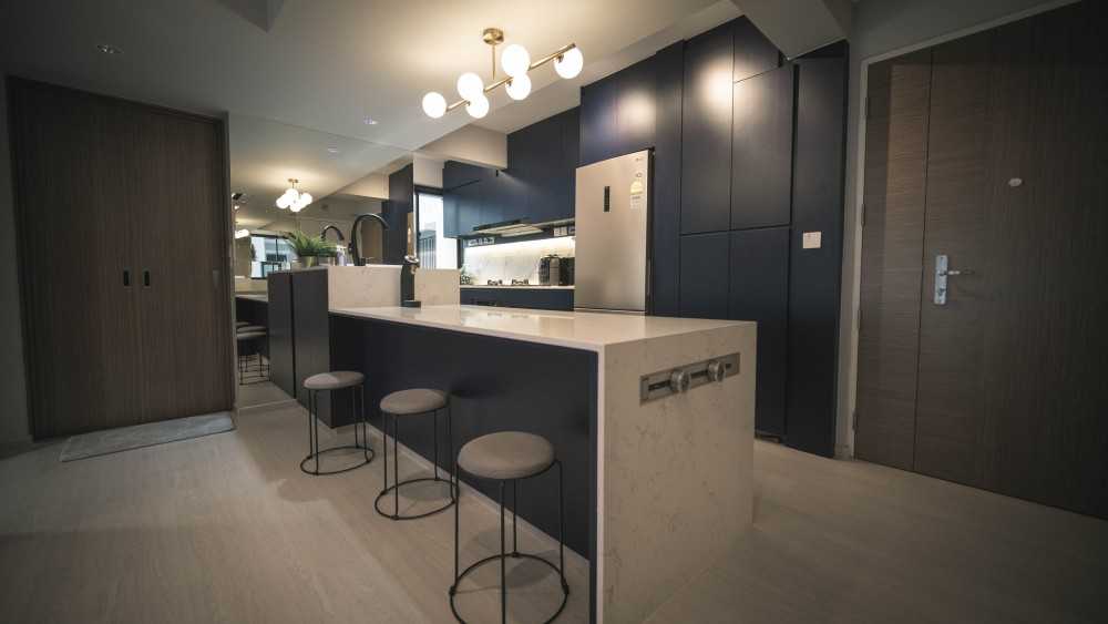 Scandinavian Kitchen with Countertop and Vinyl Flooring