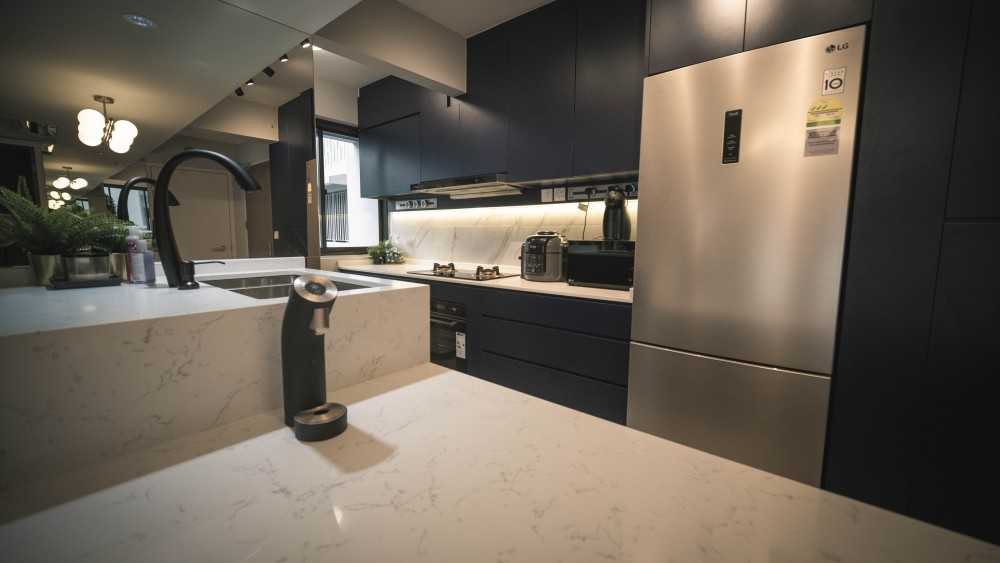 Scandinavian Kitchen with Countertop and Kitchen Window