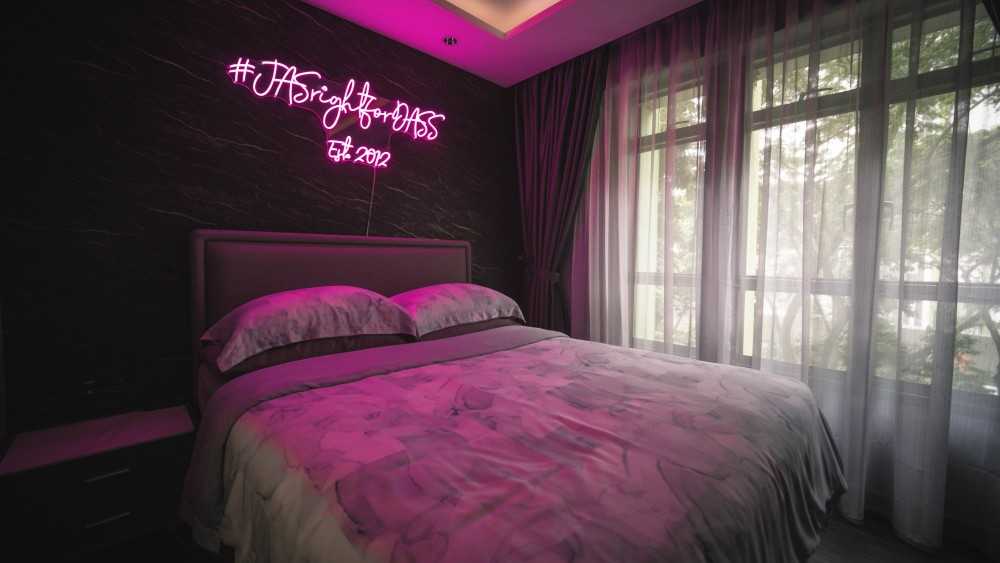 Scandinavian Bedroom with Vinyl Flooring and Cove Lighting