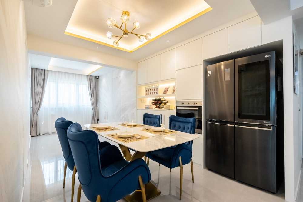Modern Dining Room with Ceiling Light and Downlights
