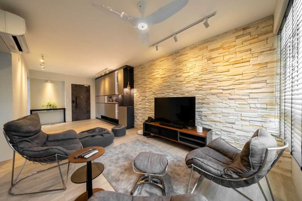 Industrial Living Room with Vinyl Flooring and TV Console