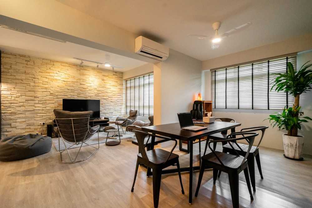 Industrial Dining Room with Ceiling Light and Downlights