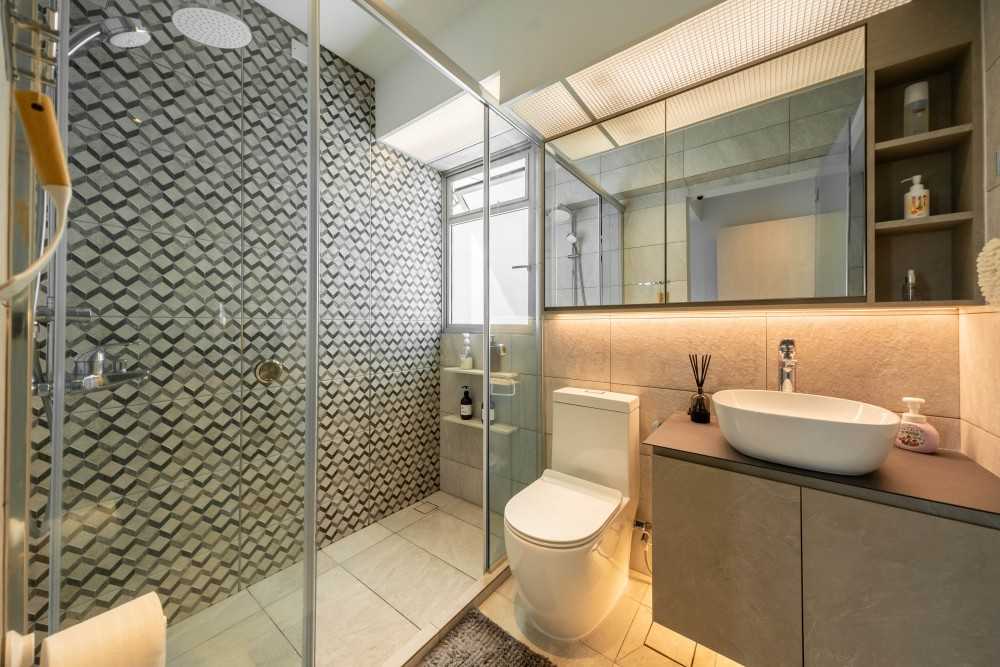 Industrial Bathroom with Mirror and Bathroom Storage
