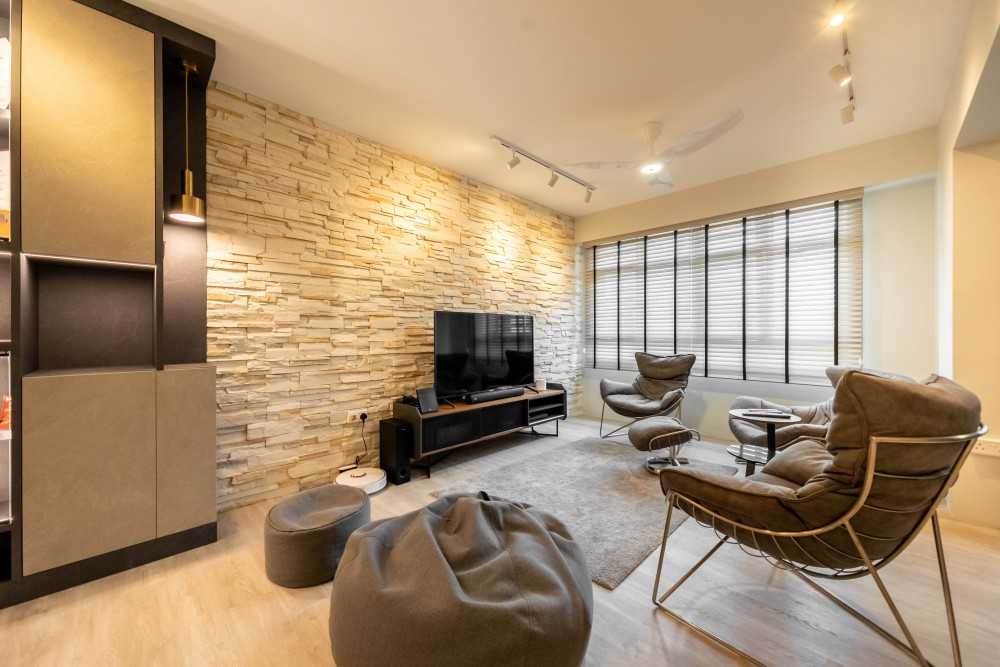 Industrial Living Room with Vinyl Flooring and TV Console