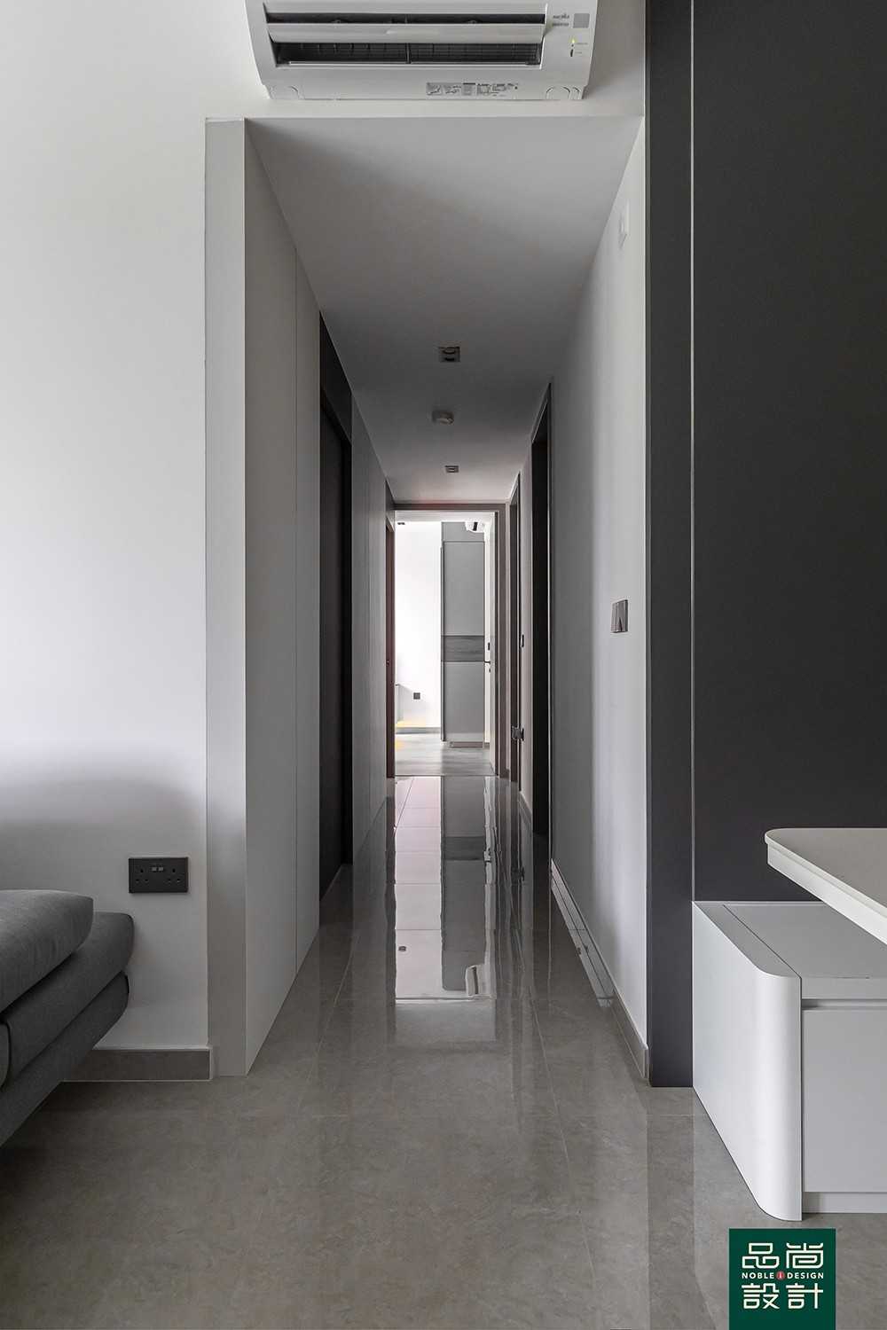 Modern Hallway with Feature Wall and Paintings