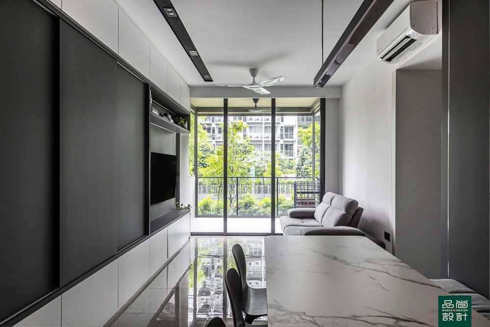 Modern Living Room with Feature Wall and Dining Table