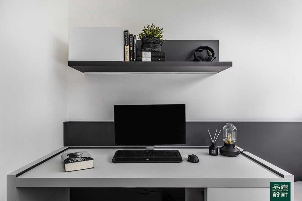 Modern Bedroom with Bookshelf and Feature Wall