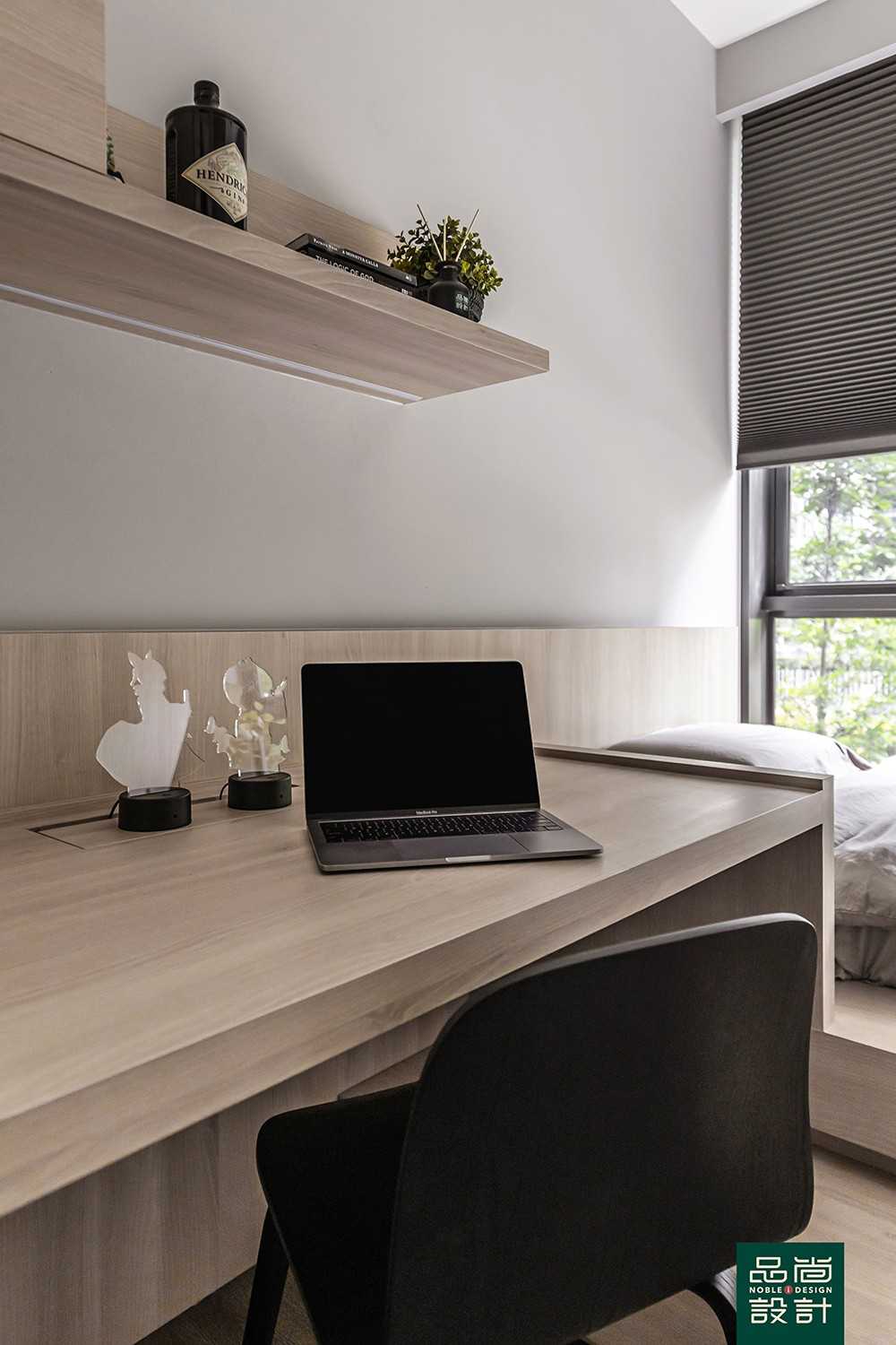 Modern Bedroom with Bookshelf and Platform Bed