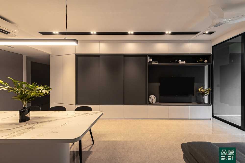 Modern Living Room with Marble Floor and TV Console