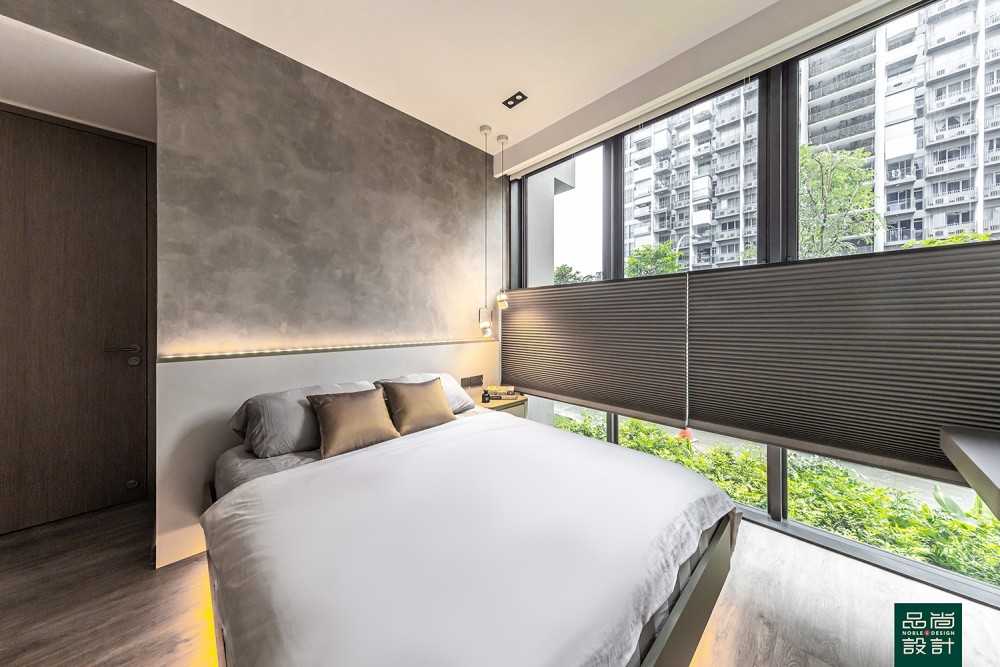 Modern Bedroom with Vinyl Flooring and Feature Wall
