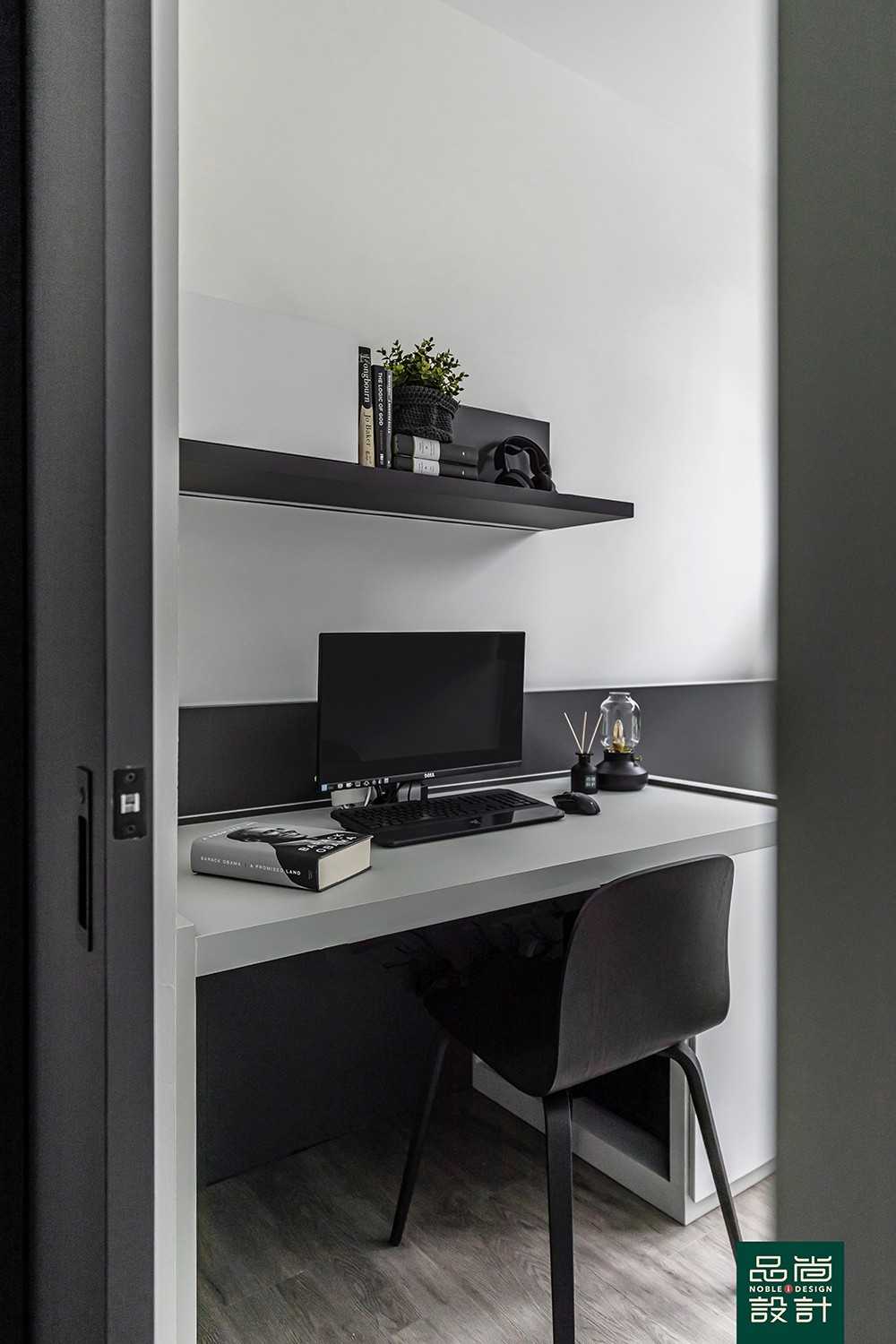 Modern Bedroom with Bookshelf and Vinyl Flooring