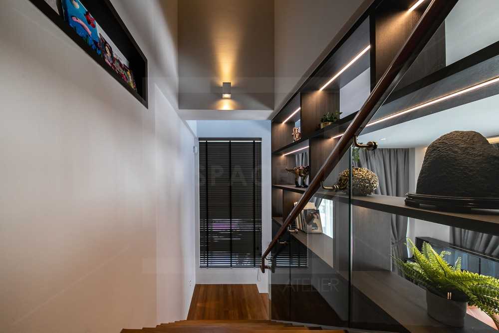 Contemporary Living Room with Display Cabinets and Blinds