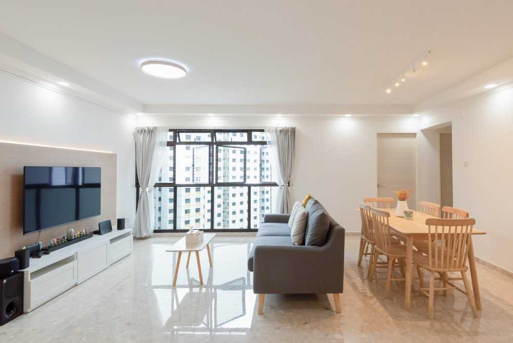 Scandinavian Living Room with Vinyl Flooring and TV Console