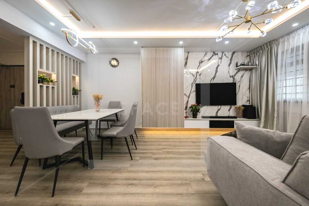 Scandinavian Living Room with TV Console and Ceiling Light