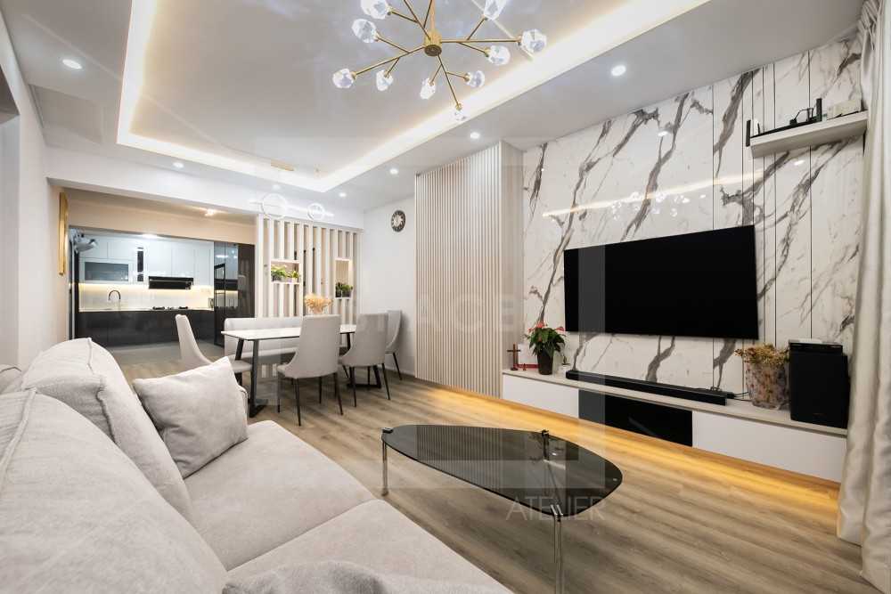Scandinavian Living Room with TV Console and Ceiling Light