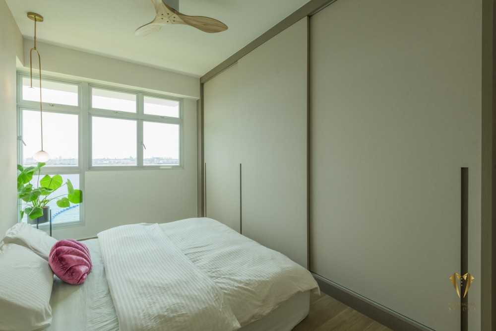 Contemporary Bedroom with Platform Bed and Vinyl Flooring