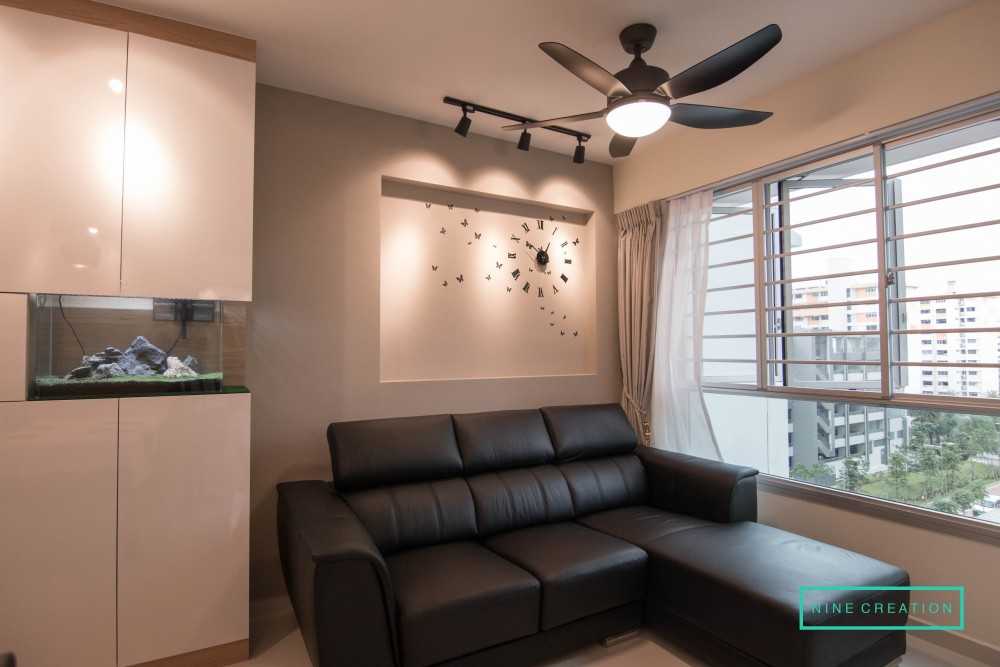 Modern Living Room with Ceiling Fan and Lighting