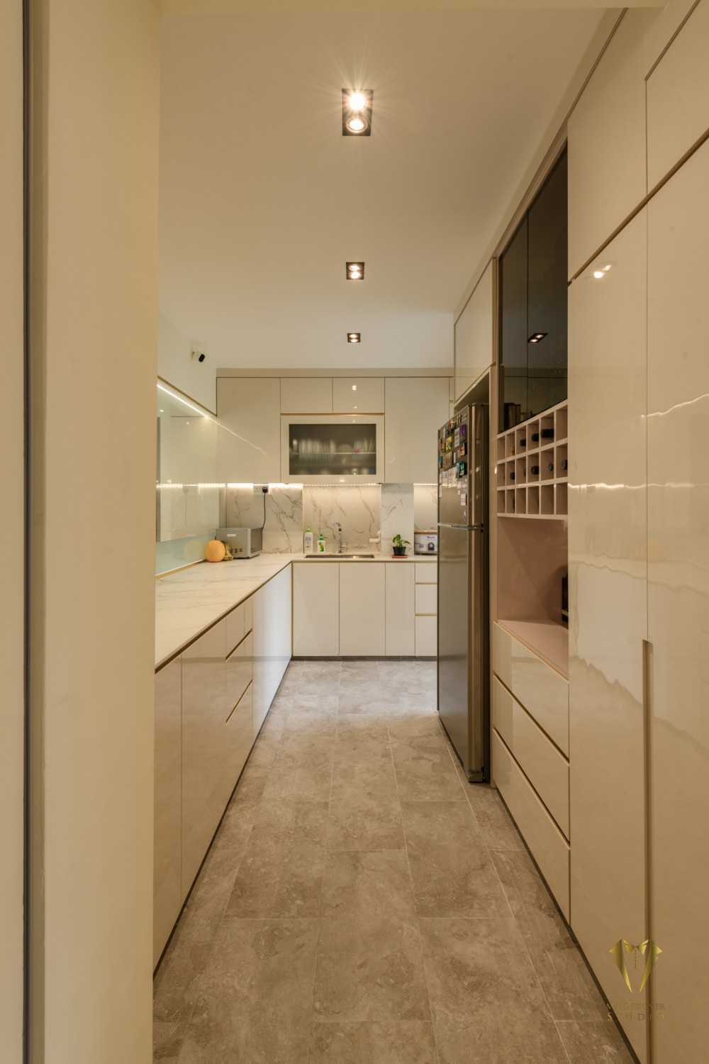 Contemporary Bedroom with Homogeneous Tiles and Downlights