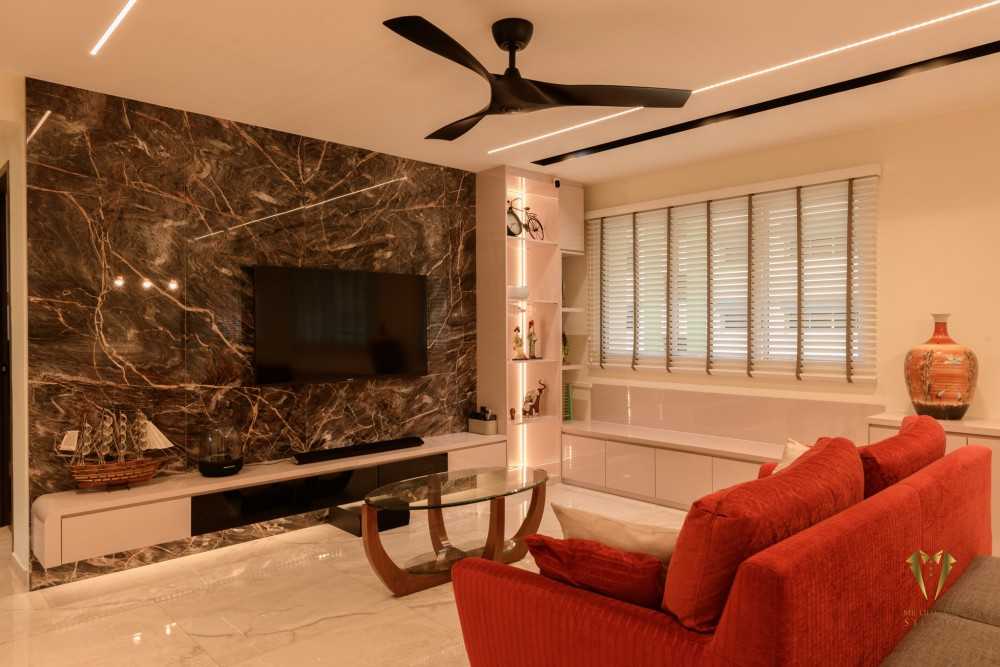 Contemporary Living Room with Bookshelf and Settee