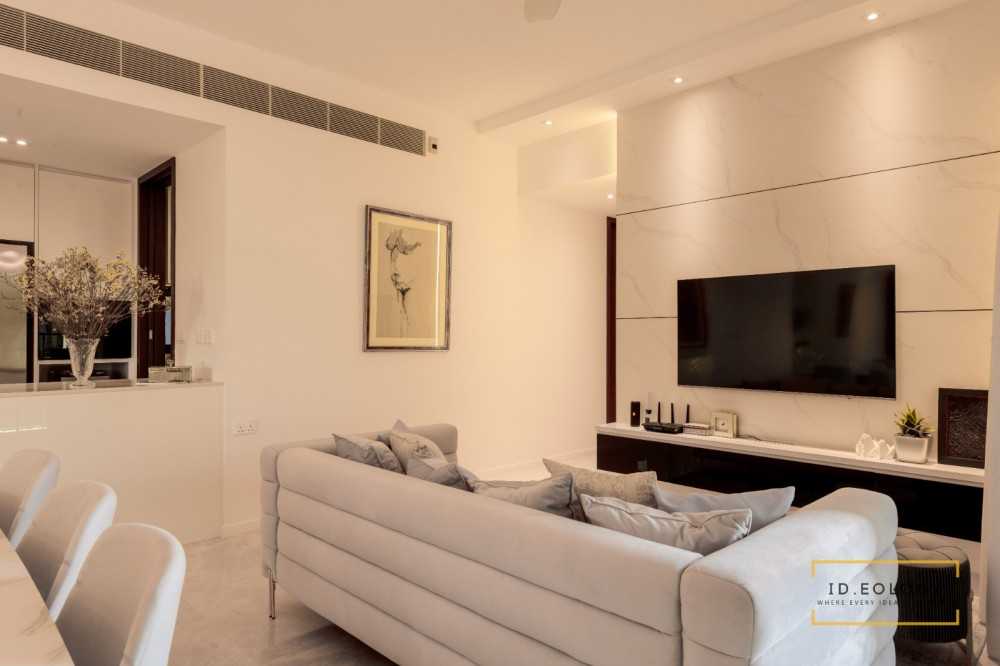 Contemporary Living Room with Cement Floor and Marble Floor