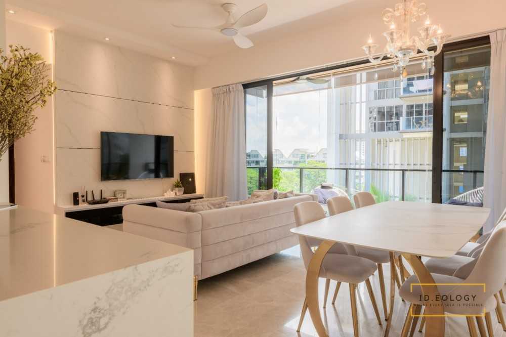 Contemporary Living Room with Marble Floor and TV Console