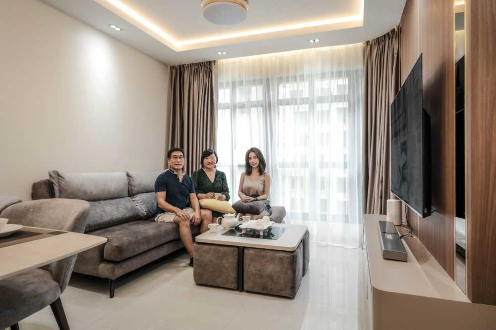 Contemporary Living Room with Curtain and Coffee Table