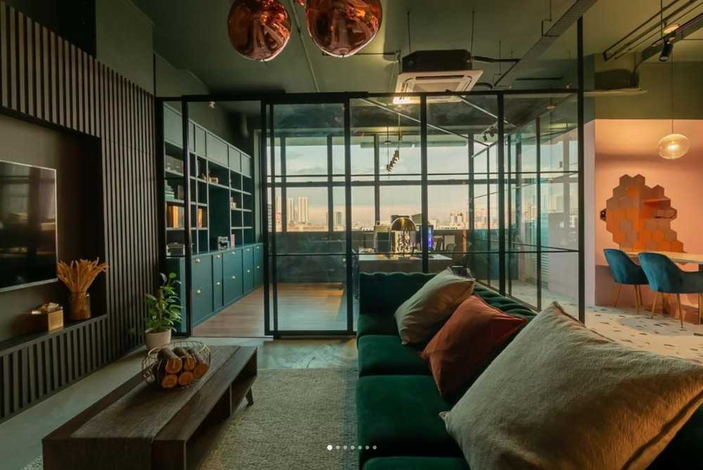 Contemporary Office with TV Console and Panelling