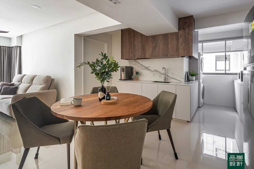 Modern Dining Room with Open Kitchen and Bar Counter