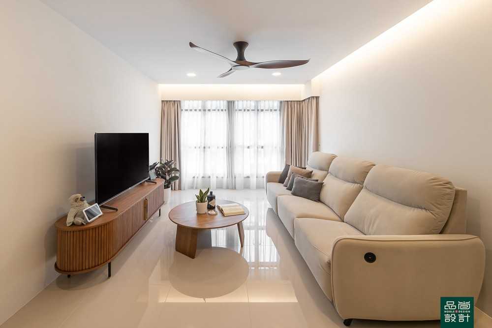 Modern Living Room with Homogeneous Tiles and Cove Lighting
