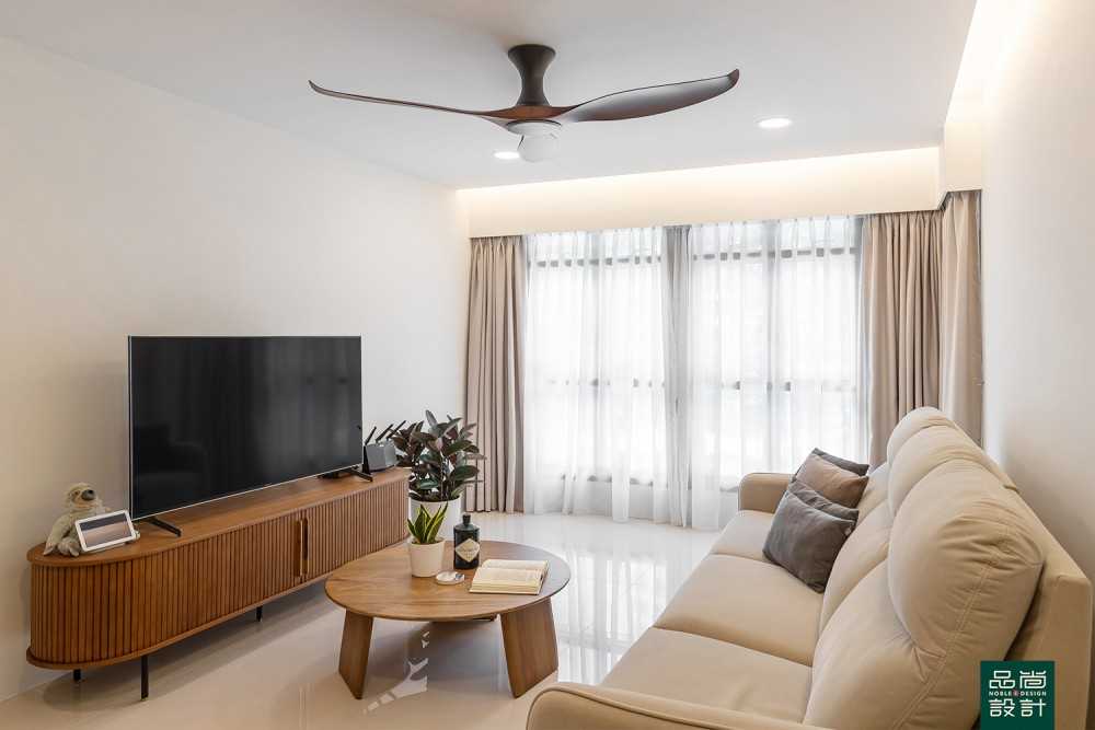 Modern Living Room with Homogeneous Tiles and Cove Lighting
