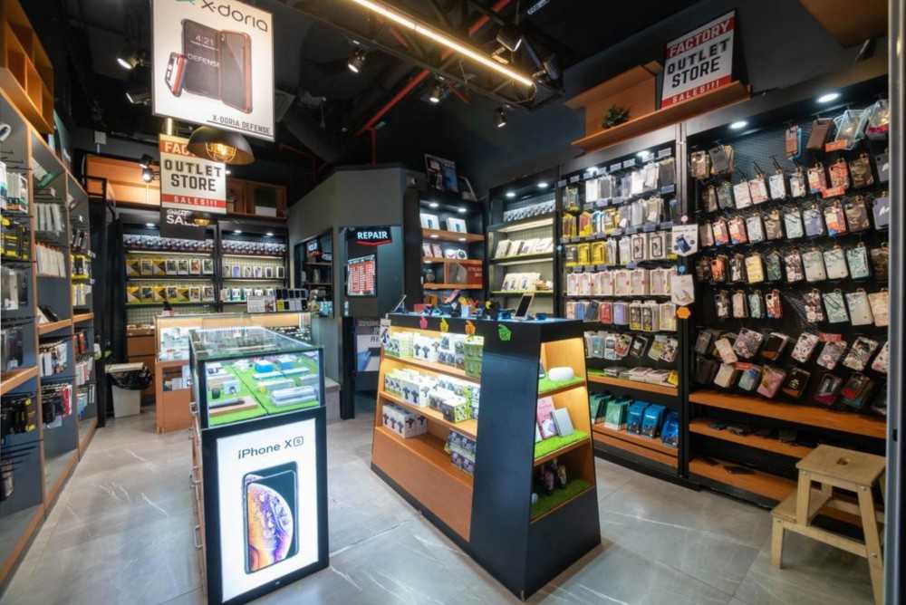 Modern Shopfront with Glass Door and Shelving Units