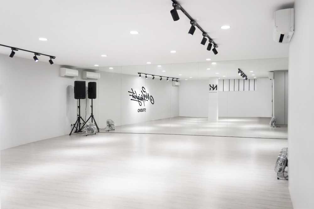 Contemporary Studio with Vinyl Flooring and Mirror