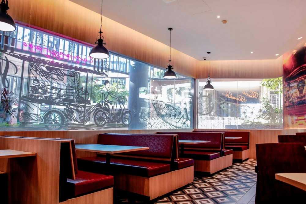 Contemporary Restaurant with Bay Window and Window Seat