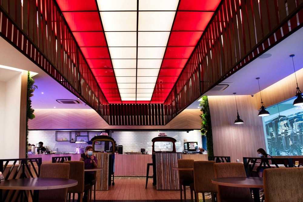 Contemporary Restaurant with Ceiling Light and Dining Table