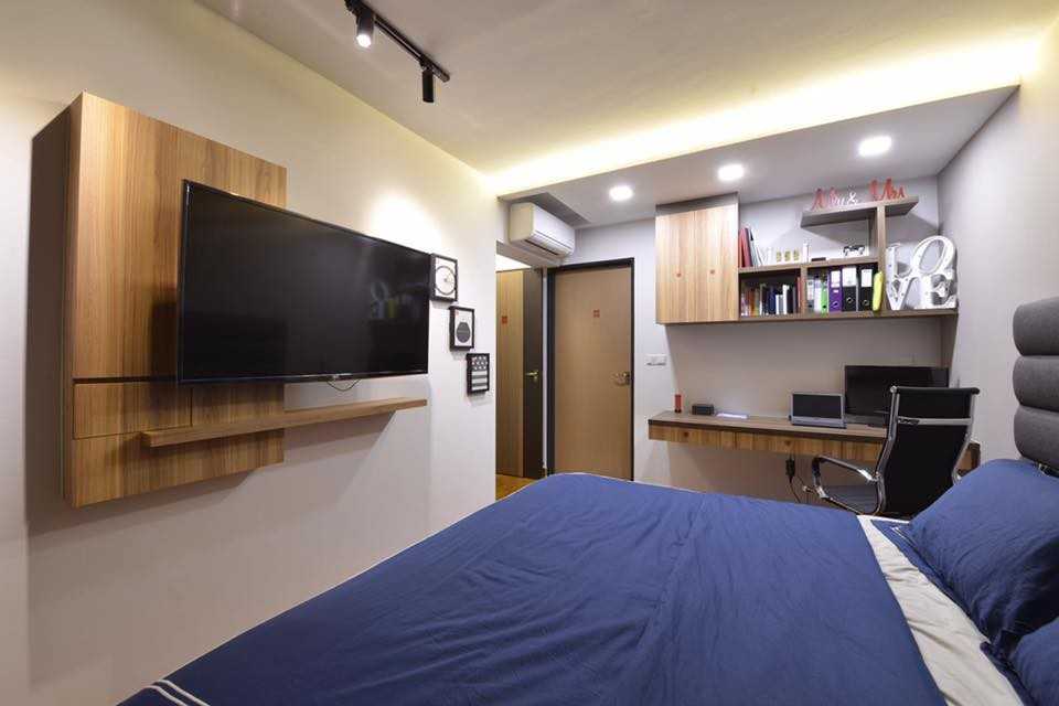 Scandinavian Bedroom with Bookshelf and TV Console