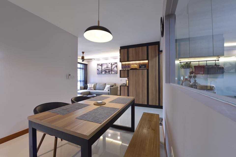 Scandinavian Dining Room with Feature Wall and Cove Lighting