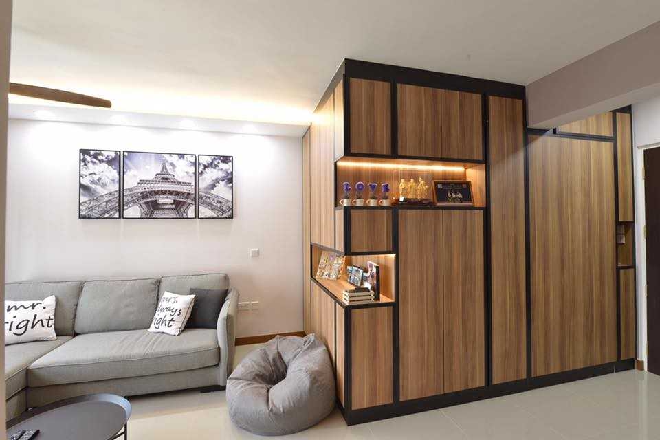 Scandinavian Living Room with Bookshelf and Cove Lighting