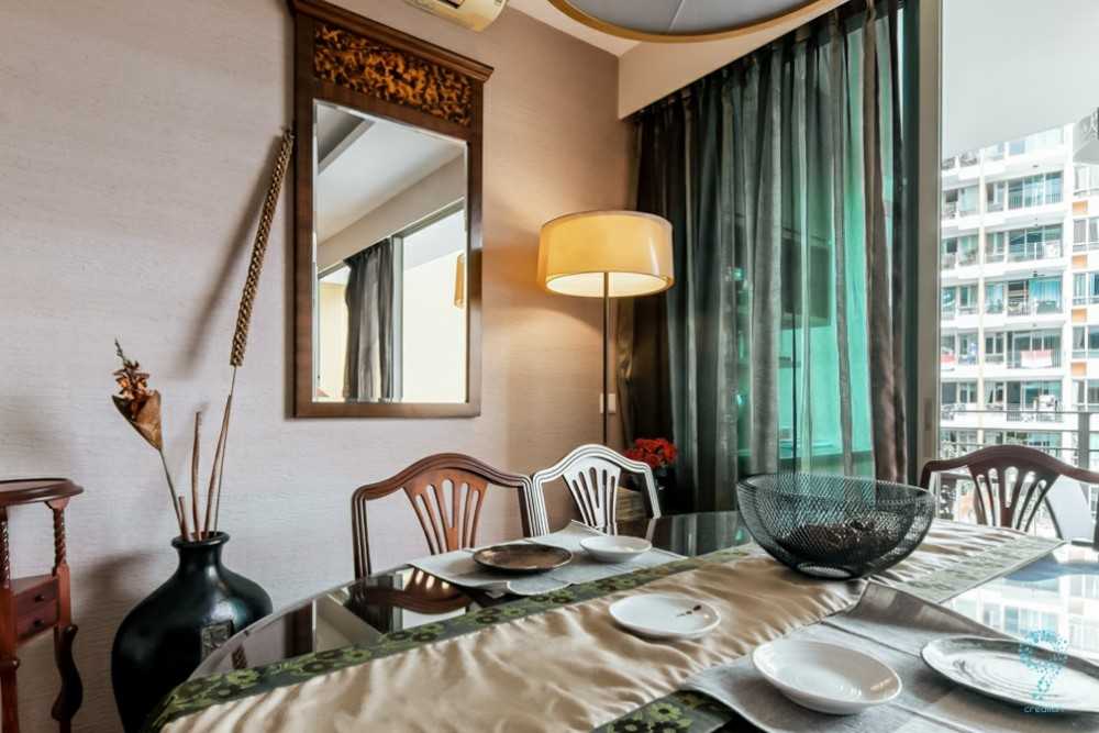 Country Dining Room with Mirror and Curtain