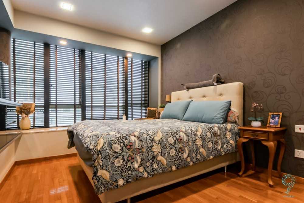 Country Bedroom with Vinyl Flooring and Feature Wall
