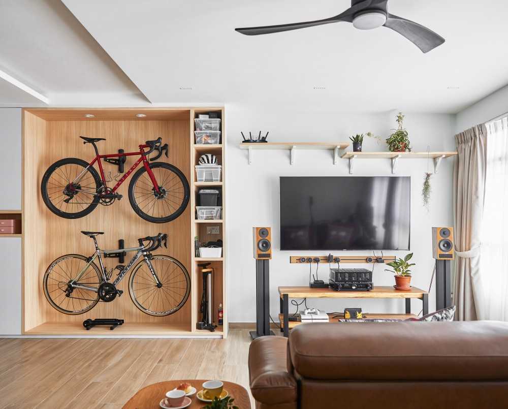 Scandinavian Living Room with Vinyl Flooring and Feature Wall