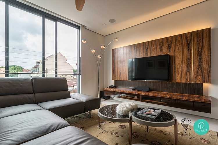 Eclectic Living Room with TV Console and Sofa