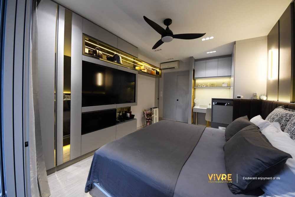 Modern Bedroom with Platform Bed and Vinyl Flooring