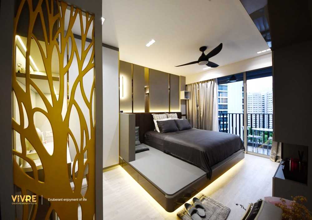 Modern Bedroom with Platform Bed and Wardrobe
