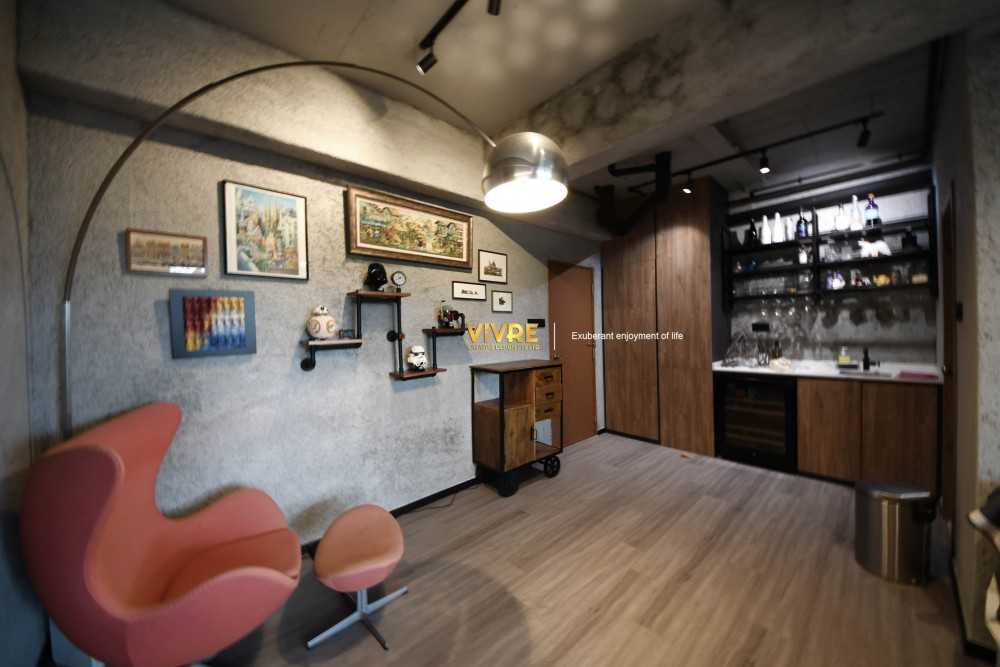 Industrial Living Room with Vinyl Flooring and Cove Lighting